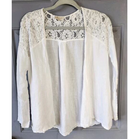 Bellambra Italy 100% Linen blouse Sz Small Open Front Shirt Lace Trim Shacket - Picture 10 of 10